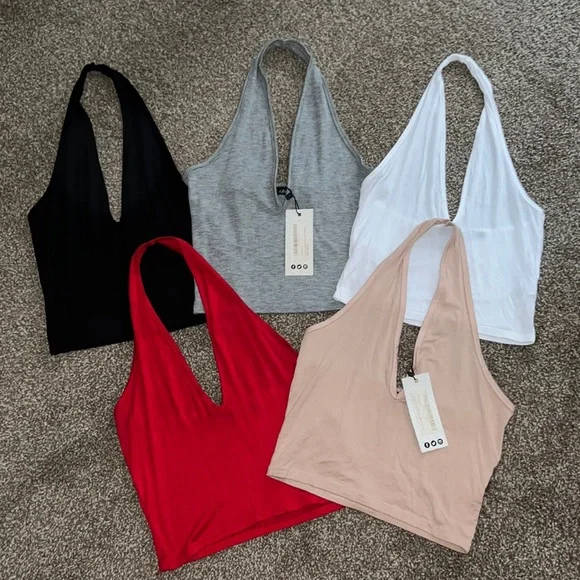 Boohoo Halter Top Bundle White Black Red Grey Gray Nude Beige Small Medium Hot - Picture 1 of 6